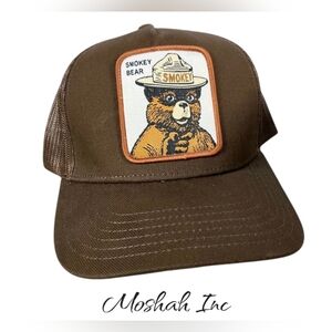 SMOKEY BEAR Brown Fabric Patch Mesh-Back Cap Hat Adjustable Snap Back